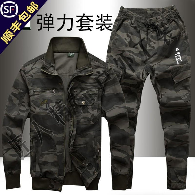 Work clothes suit men's camouflage work clothes elastic work clothes spring and autumn training clothes casual wear-resistant autumn and winter fan work clothes
