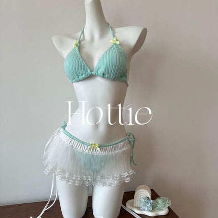 Source Manufacturer Sexy Whitening Swimsuit Yellow Small Breasts Small Breasts Push-Up Split Three-Point Strap Bikini Hot Spring