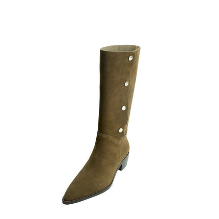 One-Shoe Two-Wear Retro Western Cowboy Boots Pointed Sleeve Boots Women's Thick Heel Fashionable Mid-Heel Boots Heap Boots