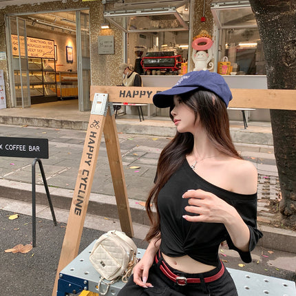 Gray Off-Shoulder Short-Sleeve T-Shirt for Women, Summer Design with a Unique Twist, Off-Shoulder Slim-Fit Crop Top for a Hot Girl Look