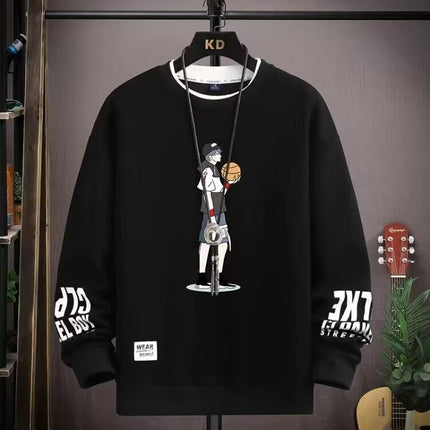 Sweatshirt Men's Spring 2024 New Loose Style for Teenagers and Students, Handsome and Trendyy Round Neck Casual Tops, Long-Sleeved T-Shirts