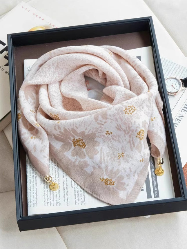 2024 New Cotton and Linen Square Scarf Autumn and Winter Neck Protection Small Scarf Women's Magnetic Buckle Triangle Scarf High-grade All-match Scarf