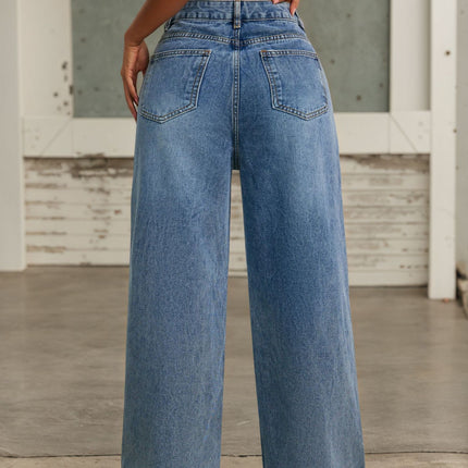 Beaded Jeans for Women Summer New Fashion High-Waisted Loose Slimming Straight Versatile Wide-Leg Floor-Length Pants with Fashionable