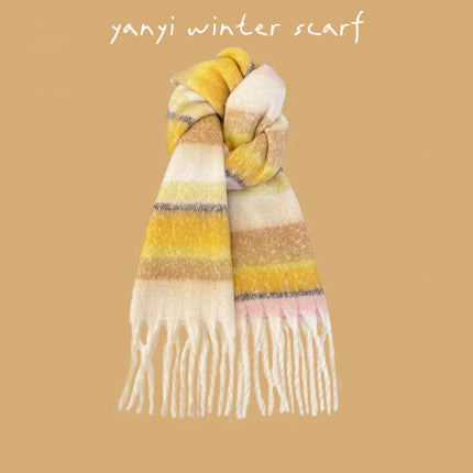 Imitation Cashmere Autumn and Winter Scarf Collection Plaid Scarf Women's Winter Thickeneded Warm Shawl Pure Color Student Scarf Cross-Border