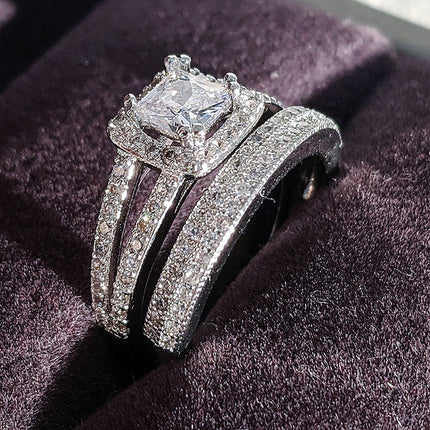 Chinese Valentine's Day Rectangular Full Diamond Wedding Banquet Couple Wedding Ring Combination Ring Ebay Exaggerated R1405-779A