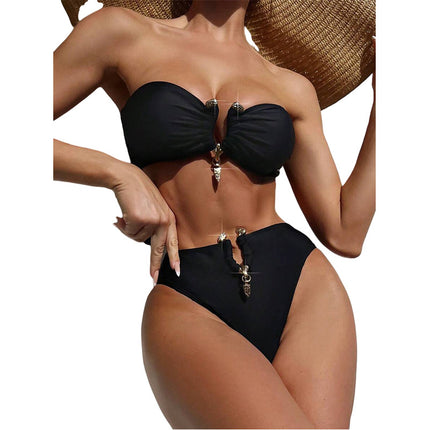 Direct from the Manufacturer: Foreign Trade Swimwear, Fashionable and Sexy Solid Color Two-Piece Bandeau Backless Bikini Swimsuit for Women, Outdoor Products