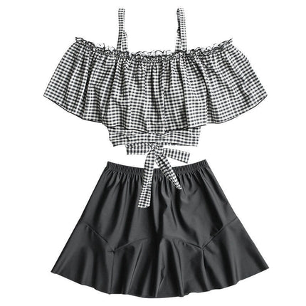 Swimsuit Women's New Summer One-Shoulder Sling Swimsuit South Korea Ins Conservative Belly-Covering Slimming Split Skirt Swimsuit