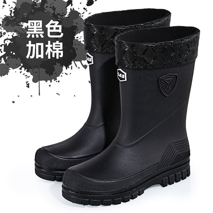 2026 New Cross-Border Korean and Japanese Waterproof Rubber Shoes, Fashionable Water Shoes, Outdoor Non-Slip Mid-Calf Fleece-Lined Men's Rain Boots