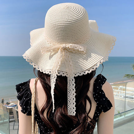 Summer Lace Flower Sunshade Hat Women's Korean-style Wave Straw Hat Showing Face Small Sun Hat Straw Hat in stock