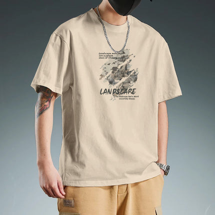 Short-Sleeved T-Shirt Men's Summer Trendy Brand Ins Hong Kong Style Printed Round Neck Clothes Loose Trendy Breathable Gas Shirt
