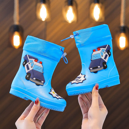 Children's Rain Boots, Water Shoes, Baby Rain Boots, 3-8 Years Old, Cartoon Wholesale, Boys and Girls, Cute Police Car, Non-Slip and Waterproof