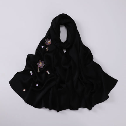 Cross-border New Chinoiserie Lotus Flower Satin Chiffon Long Scarf Handmade Flower Gauze Scarf Women's Bag Headscarf Drop Shipping