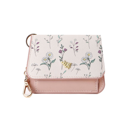 Card Holder Keychain Small Portable Change Card Holder Thin Women's Spring and Summer All-match PU Flower and Grass Card Holder Women's Superior