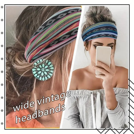 Bohemian Hairband with Wide Edge, Knotted Print, Ethnic Style, Sweat-Absorbent and Anti-Sweat, Retro Style, Versatile