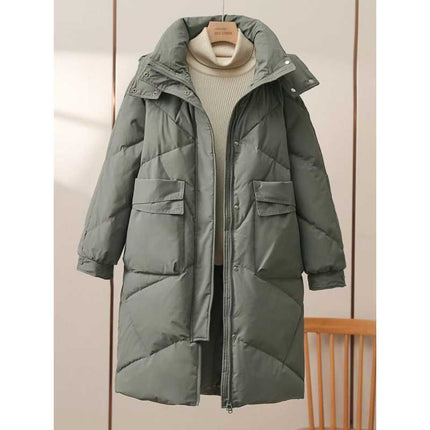 2025 New Mid-Length Green down Cotton Outwear for Women, Loose Cotton Outwear, Winter Thickeneded Warm Large Size Cotton Jacket