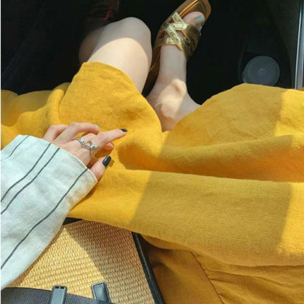 Summer New Cotton and Linen Ins Gentle Solid Color Sleeveless dress French Loose Strap Slimming Holiday Style Long Dress