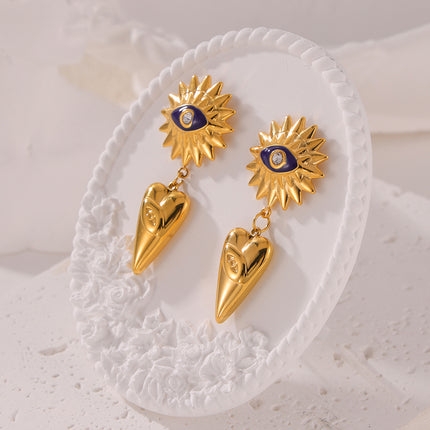European and American Design Women's Hip Hop Personalized Trendy Titanium Steel Plated 18k Gold Geometric Devil's Eye Tassel Earrings suit