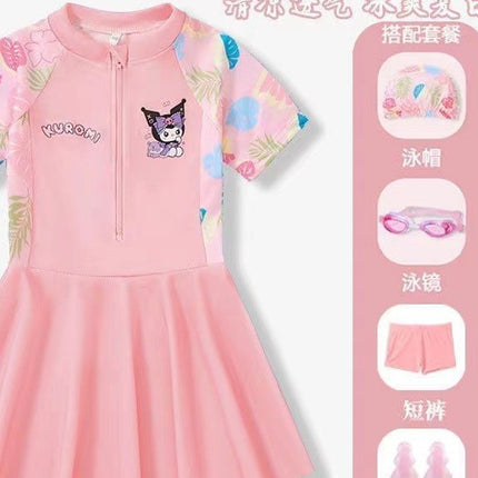 Kulomi Girls Swimsuit Summer 2024 New Girls One-piece Swimsuit Sunscreen Hot Spring Skirt Swimsuit