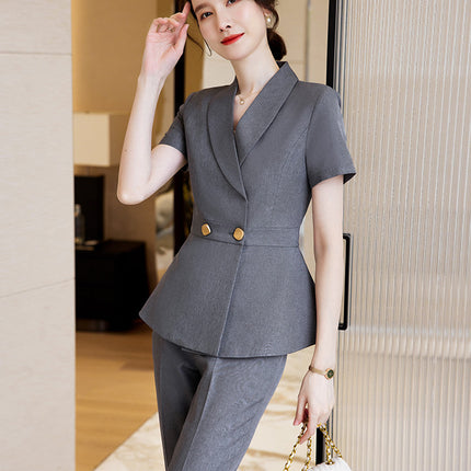 Professional Dress Women's Summer Short-sleeved Hotel Manager Front Desk Work Clothes Formal Dress Temperament Goddess Style Suit