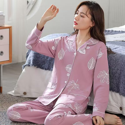 5A Antibacterial Pajamas for Women Spring & Fall 2025 New Pure Color Pure Cotton Spring and Autum Long-Sleeved Women's Home Wear Set Available