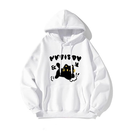 [David's 190g] Korean version of black cat printed sweater students fall/winter loose hooded pullover coat