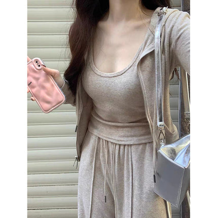 Casual Sports suit Women's 2024 Autumn Dress with a Set of High-end Fashion Sweat Pants Three-piece Western Style