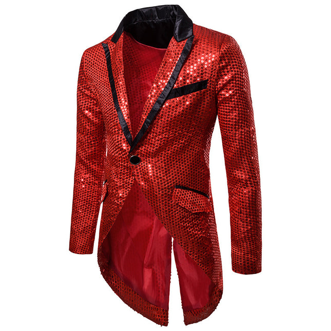 European and American Men's Clothing Autumn and Winter Sequin Decorative Design Evening Dress Tuxedo Men's Lapel Suit Xz31