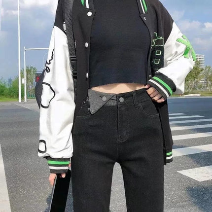 Straight jeans for women spring and summer fashionable slimming casual design pear-shaped split cropped pipe pants
