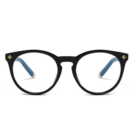 Ouyang Nana's Same Style Large Frame Black Glasses with High-End Design, Four-Petal Flower, Round Face, Retro Frame for Myopic Women