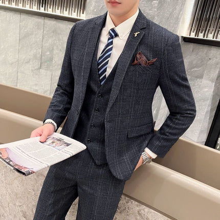 Suit suit full set men's jacket a set of Pu Shuai casual Korean Slim Fit Business wedding bridesmaid groom dress