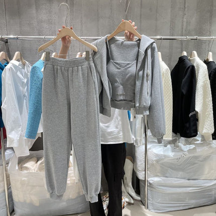 Autumn New Fashion Casual Sportswear Suit for Women, Long-Sleeved Hooded Jacket, Stylish Vest, Leggings Pants, Three-Piece Set