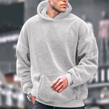 2025 Foreign Trade Men's Youth Hooded Sweatshirt Lamb Wool Winter Pullover Hoodie New Warm Product