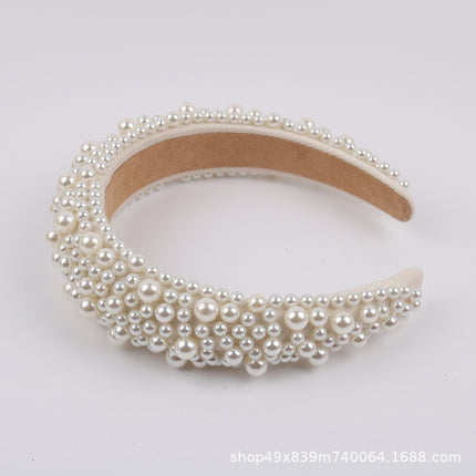 European and American luxury pearl sponge hairband hairpin female heavy industry exaggerated wide side pressure hair high cranial top net red head band wholesale