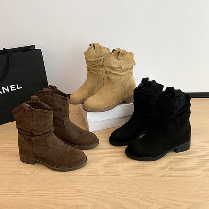 High Version ~ Frosted Suede Short Boots for Women, Autumn and Winter Retro Cowboy Boots, Thick Heel Sleeves, Slimming Look Boots