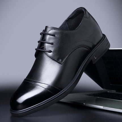 2025 New Model Business Formal Leather Shoes with Hidden Height Increase for Men, Made of Top-Layer Cowhide, Wear-Resistant, Non-Slip Derby Shoes in British Style
