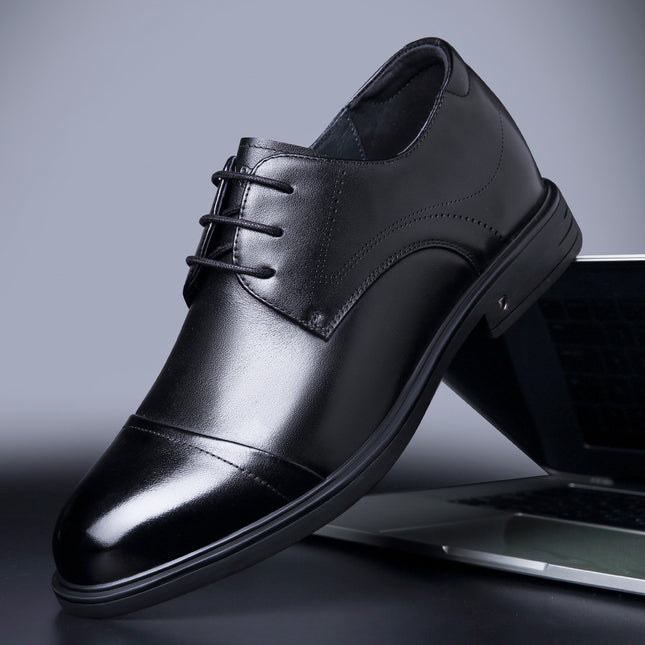 2025 New Model Business Formal Leather Shoes with Hidden Height Increase for Men, Made of Top-Layer Cowhide, Wear-Resistant, Non-Slip Derby Shoes in British Style