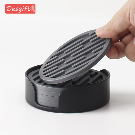 Silicone Coaster 10cm Round Heat Insulation Mat Marble Coffee Coaster Mat Anti-Perm Mat Set Storage Striped Drain