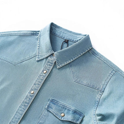 Vintage Green Denim Shirt for Women, Spring 2026, Stretchy Base Layer Top, Casual Versatile Layering Jacket