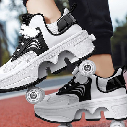 Pulley heloo shoes roller skates four-wheel deformation shoes double-row wheel shoes four-wheel two-wheel skates