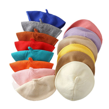 Baby hat autumn and winter baby girls' cute flower beret children's wool hat girls' knitted painter hat fashion
