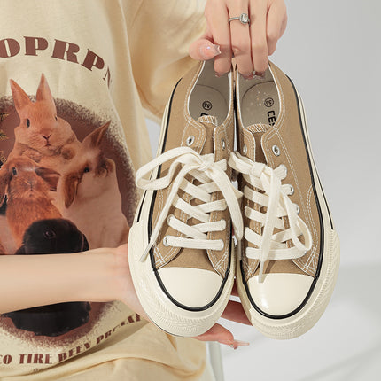 Summer Thin Thick-Soled Canvas Shoes for Women, Low-Top Women's Shoes, 2025 New Versatile Shoes, Spring and Autumn Height-Increasing Casual Shoes