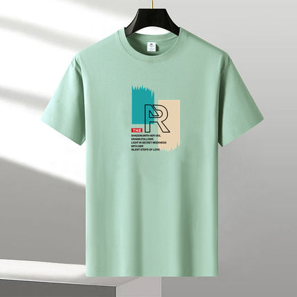 Heavy New Style Pure Short-sleeved T-shirt Men's Cotton Round Neck Cotton plus size Trendy Summer Youth Half-sleeved T-shirt Base Shirt