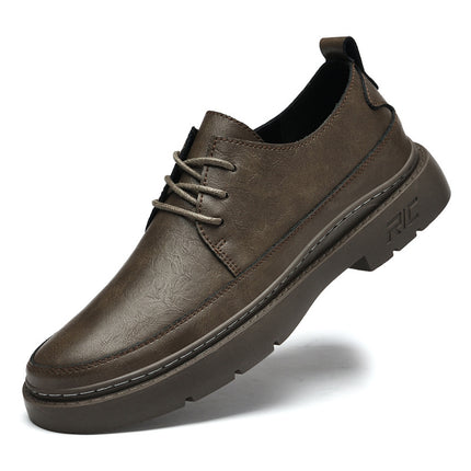 Casual Single-layer Shoes Thick Sole Workwear Shoes Round Toe Lace-up Hand-grip Pattern Men's Leather Shoes Men's Casual Shoes All-match Men's Shoes