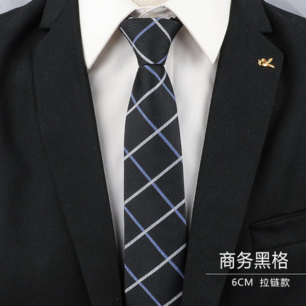 Men's Black Tie Men's Formal Wear Korean Style 8cm Student Women's Suit Business Lazy Zipper Wedding Professional Fashion