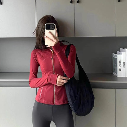 Lulu Same Style Spring and Autumn Women's Sports Jacket Yoga Clothes Top Casual Outdoor Collar Long Yoga Long Sleeve Jacket