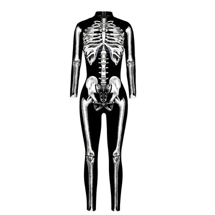 Cross-border popular skeleton ghost clothing 3D digital printing Halloween cosplay play clothing women's tight jumpsuit