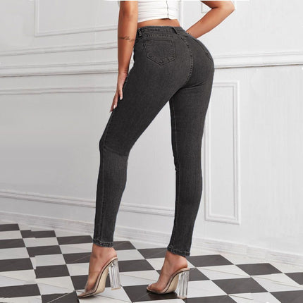 Ins Style Peach Hip Jeans Women's Hip Lifting European and American Sexy Hip Jeans High Waist Belly Tight Pencil Pants Women's