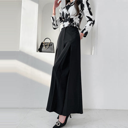 Foreign Trade Women's New Two-piece Set 2024 Spring Korean Style Slim-fit Printed Suit Jacket Tight Waist Fashionable Wide-leg Pants