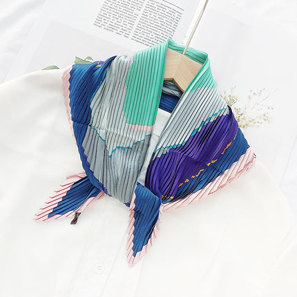 Crumpled Scarf Women's Spring and Summer Elegant Printed Diamond Scarf Korean Style Professional Small Scarf All-match Decorative Thin Scarf