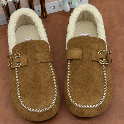 Winter New Style Old Beijing Cotton Shoes for Women, Comfortable Soft Soles, Fleece-Lined and Thickeneded, Lazy Slip-On Loafers, Fashionable Cotton Shoes